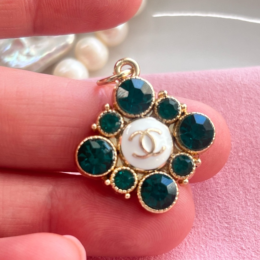 Chanel Gold and Green Rhinestone Charm - Picture 3 of 5